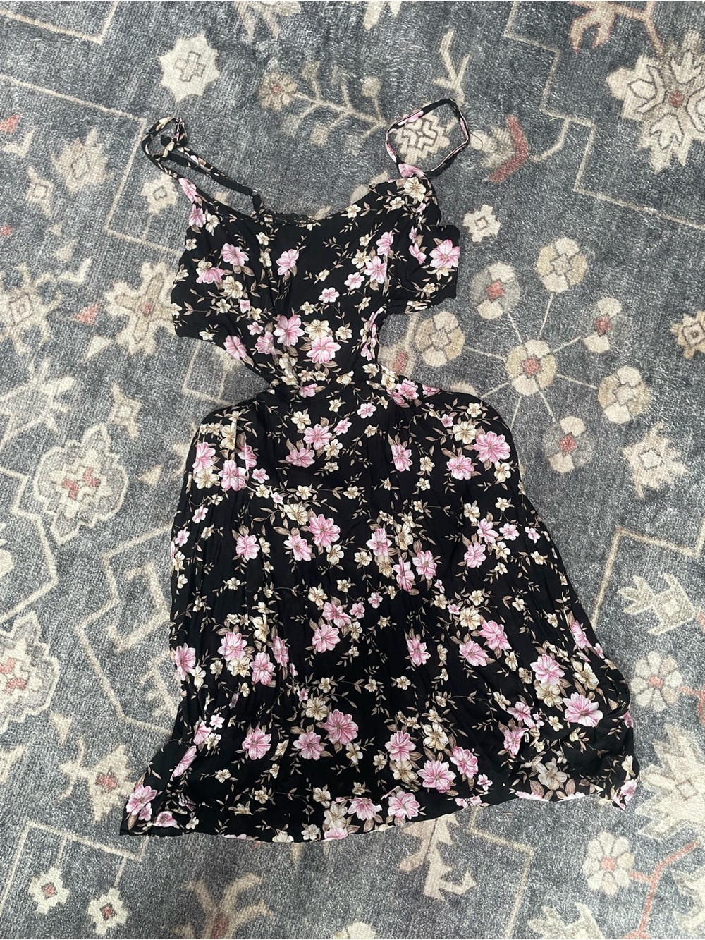American Eagle Outfitters Black Mini Dress with Pink Floral Print